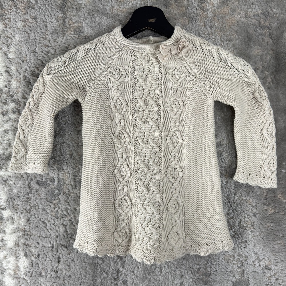Cupcakes and Cashmere Size 24M Cable Knit Sweater Ivory Long Sleeve Pullover